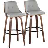 Gianna Swivel Bar Stool in Walnut Wood & Light Grey Leatherette with Black Footrest (Set of 2)